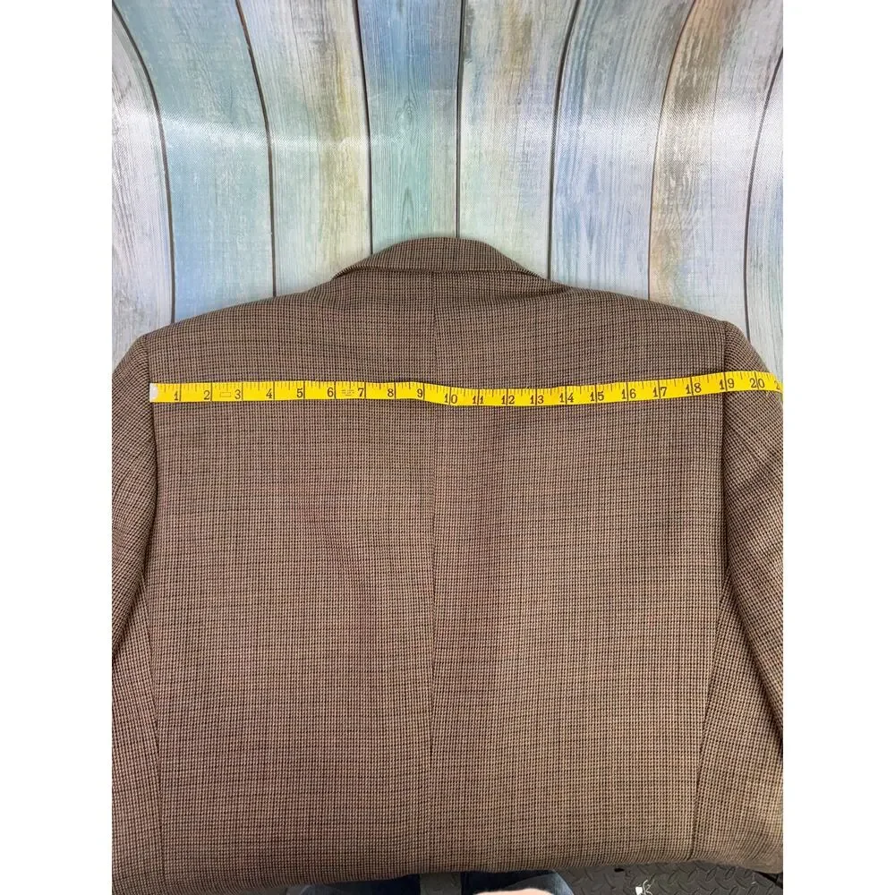 Alan Flusser Lambswool Blazer Jacket Size 42R Brown Tan Plaid Houndstooth